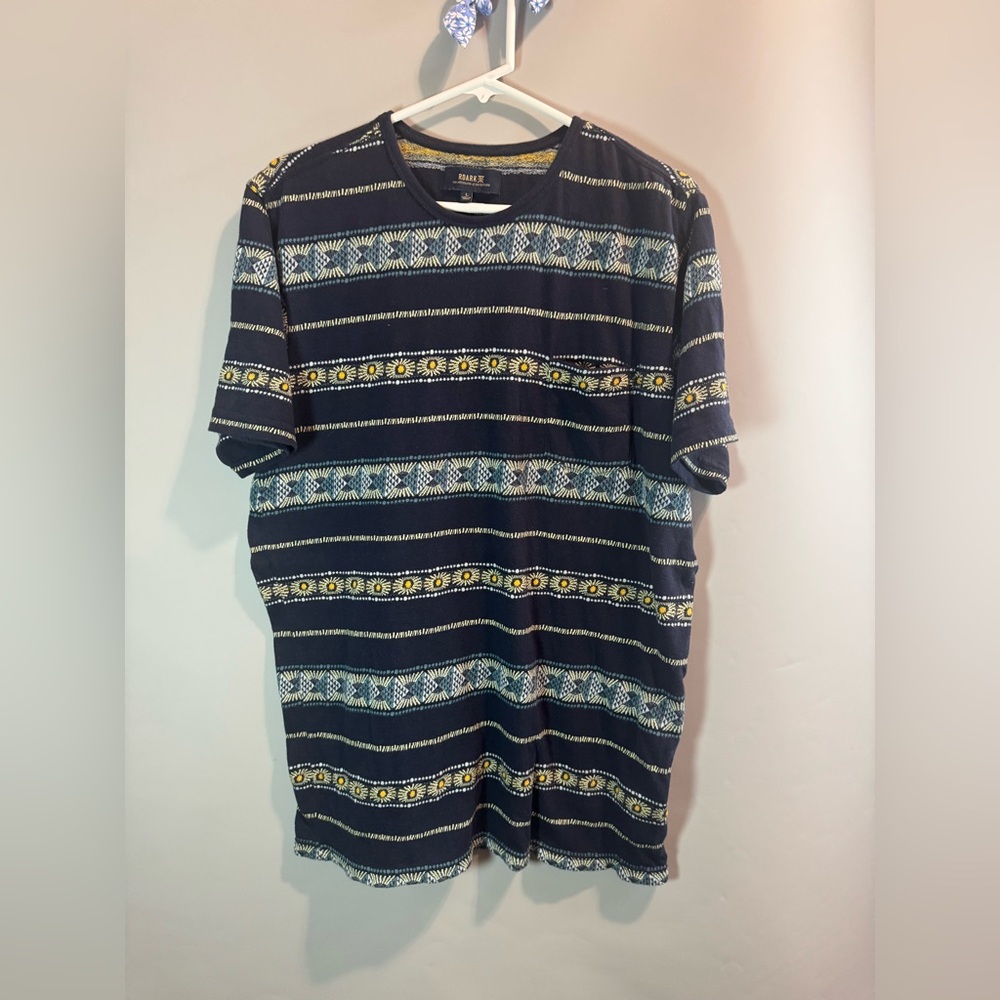 Roark Sunburst Pocket Crew T Shirt Men’s Large Blue Striped